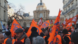 Французские профсоюзы устроили акцию перед Сенатом
