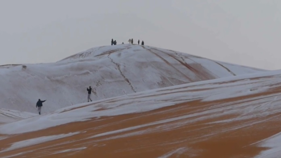 В пустыне Сахара выпал снег