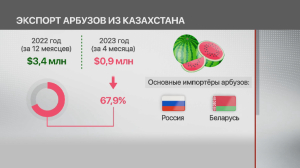 Почти на миллион долларов экспортировал арбузы Казахстан с начала года