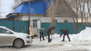Волонтёры очищают от снега дворы одиноких пенсионеров в Актобе