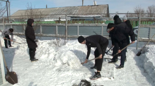 Молодёжь Шахтинска очищает от снега дворы пенсионеров
