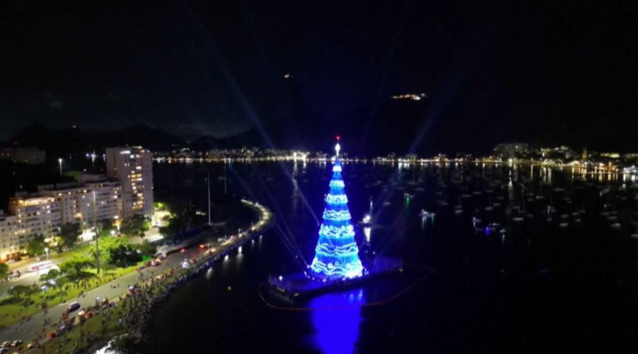 80-метровую рождественскую ель зажгли в Бразилии