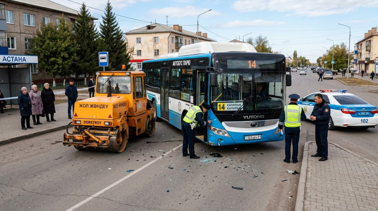 Автобус столкнулся со спецтехникой в Кульсары: трое в больнице