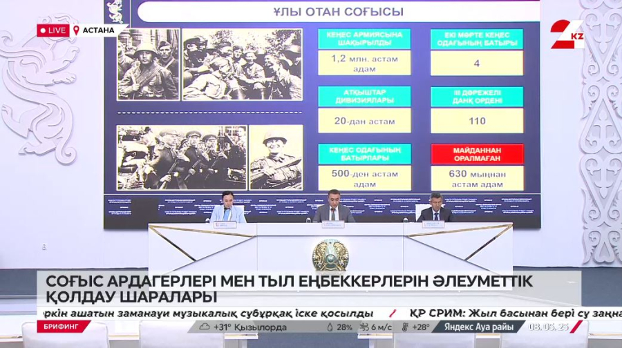 Соғыс ардагерлері мен тыл еңбеккерлерін әлеуметтік қолдау шаралары. Брифинг