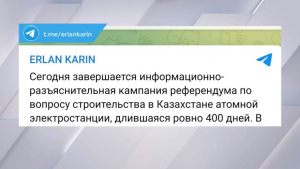 Карин: Кампания референдума по АЭС проходила в спокойном и конструктивном ключе