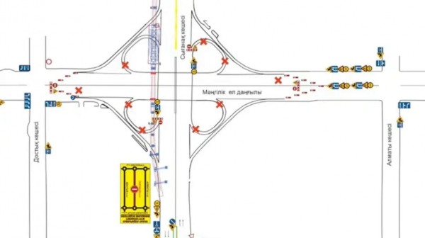 Перекрёсток Мангилик Ел и Сыганак временно перекрыли в Астане