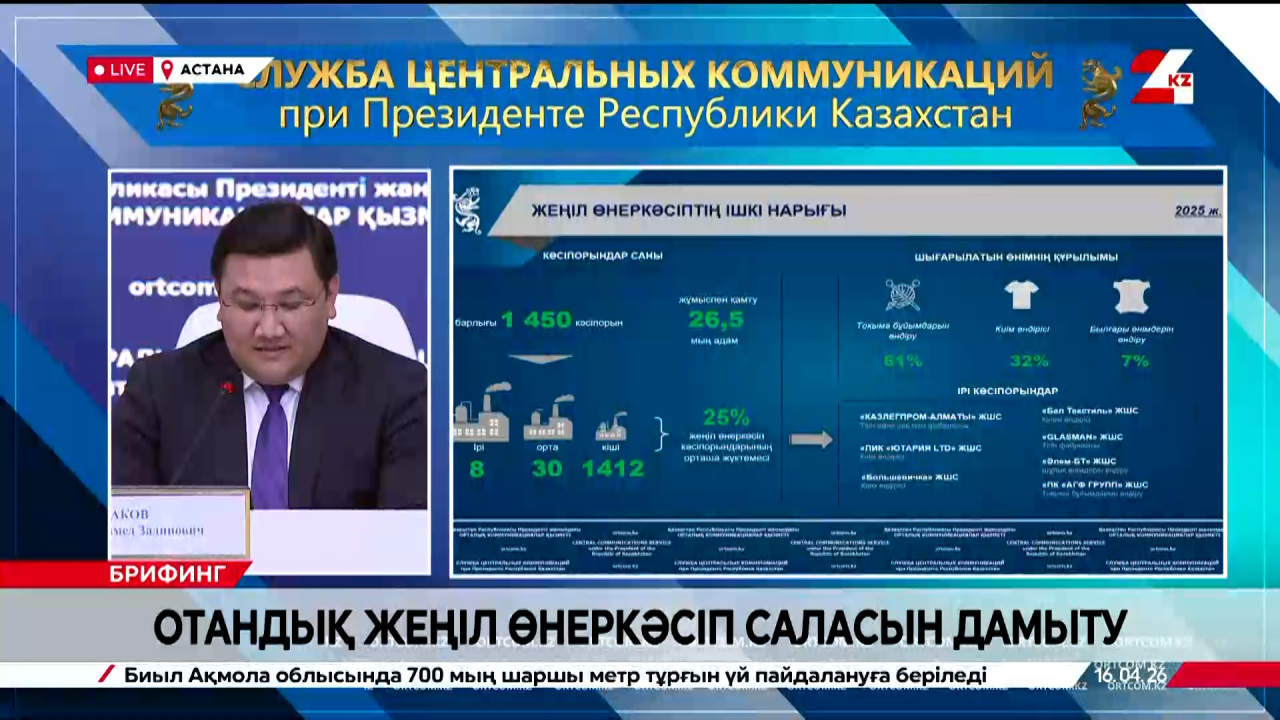 Жеңіл өнеркәсіптің отандық саласын дамыту. Брифинг