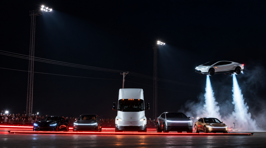 Tesla представила летающий электрический спорткар Roadster