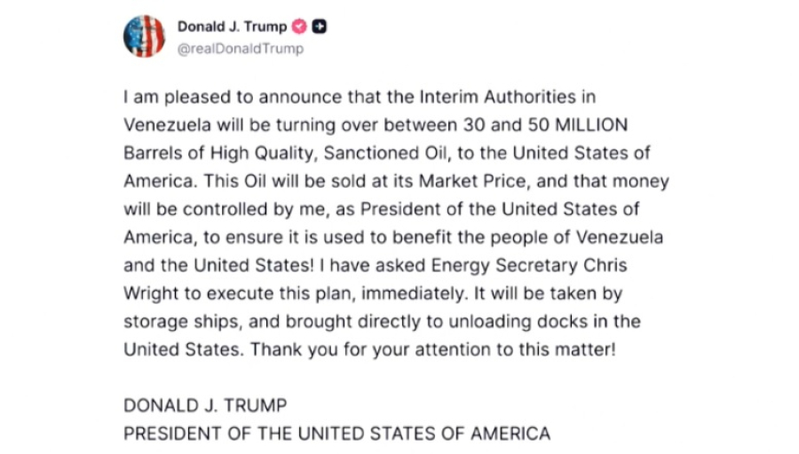 Венесуэла передаст США до 50 млн баррелей нефти для продажи