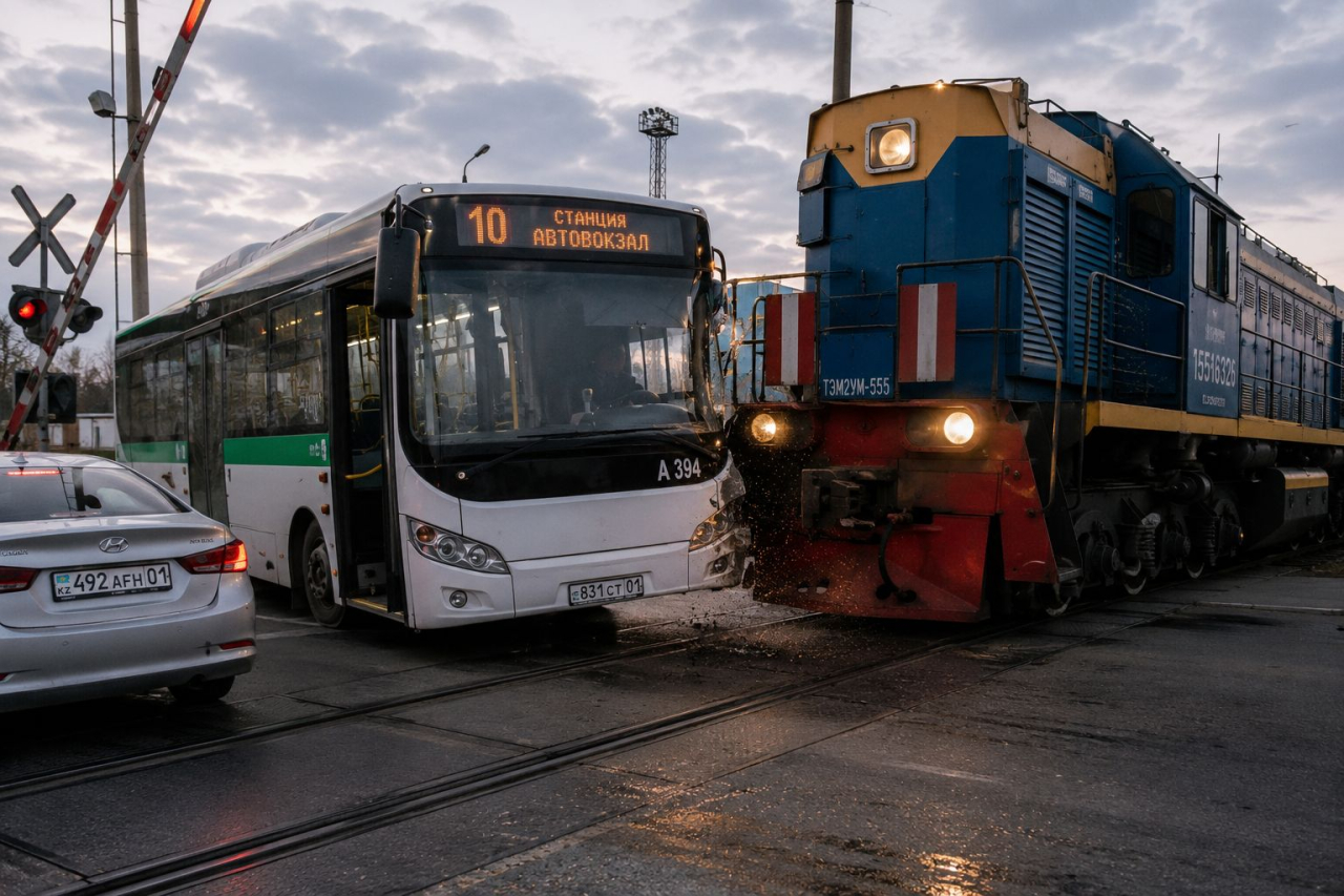 Не уступил дорогу поезду: водитель автобуса устроил ДТП в Астане