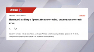 Media.Az: самолёт Azerbaijan Airlines столкнулся со стаей птиц