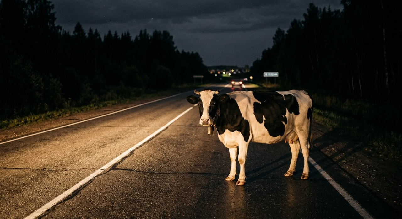 ЖИ жүйесі малмен соқтығысқан жүк көлігі оқиғасын тіркеді