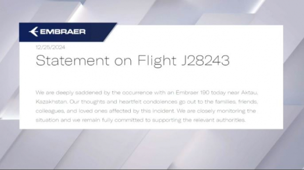 Embraer конгломераты ұшақ апатынан кейін мәлімдеме жасады