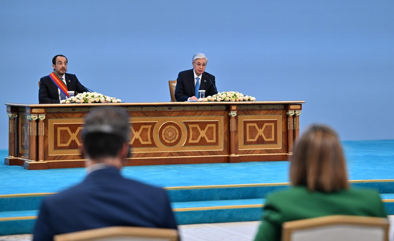 Президенты Казахстана и Кипра провели брифинг для СМИ